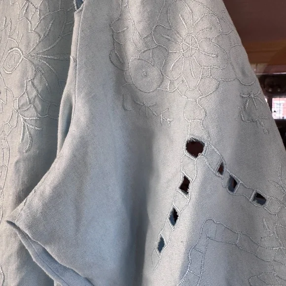 Susan Graver linen blend Blazer light blue cottagecore cutout eyelet embroidery - Picture 4 of 12